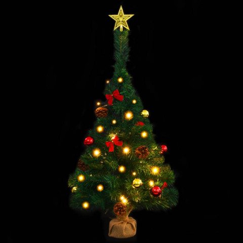  Arbre de Noël artificiel avec boules et LED vert 64 cm