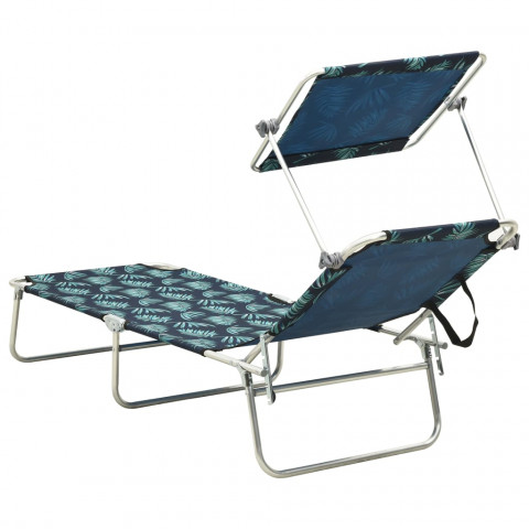 Chaise longue pliable avec auvent acier motif de feuilles