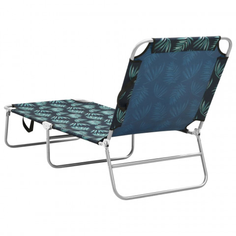Chaise longue pliable acier et tissu motif de feuilles