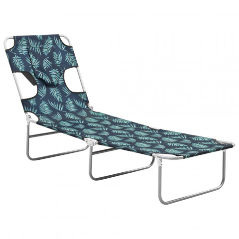 Chaise longue avec coussin de tête acier motif de feuilles