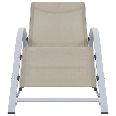 Lot de 2 transats chaise longue bain de soleil lit de jardin terrasse meuble d'extérieur avec table aluminium crème helloshop26 02_0012073