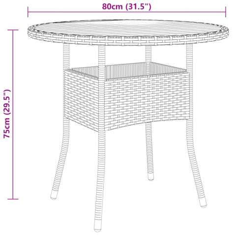 Table de jardin ø80x75 cm résine tressée et bois d'acacia noir