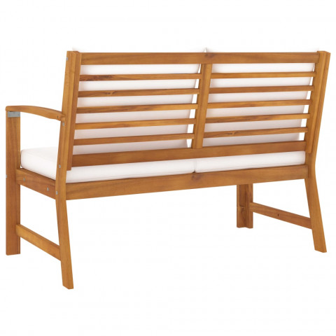 Banc de jardin 114,5 cm avec coussin crème bois solide d'acacia