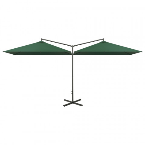 Parasol double avec mât en acier vert 600x300 cm