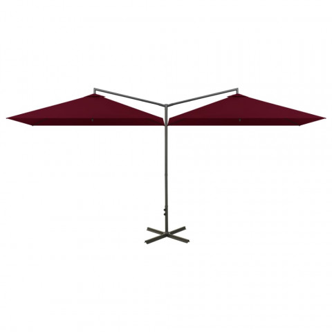 Parasol double avec mât en acier rouge bordeaux 600x300 cm