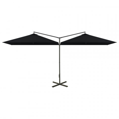 Parasol double avec mât en acier noir 600x300 cm