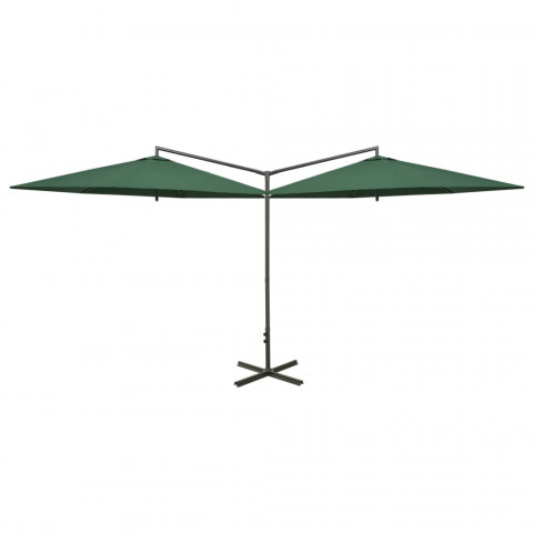 Parasol double avec mât en acier vert 600 cm