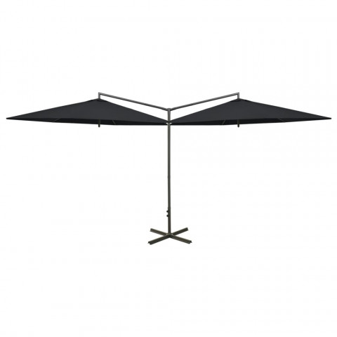 Parasol double avec mât en acier noir 600 cm