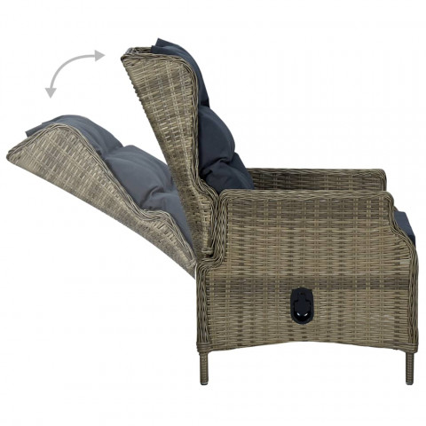 Chaise inclinable de jardin avec coussins résine tressée marron