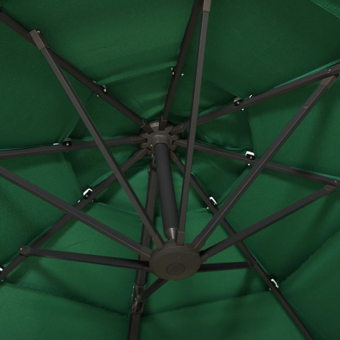 Parasol à 4 niveaux avec mât en aluminium vert 3x3 m