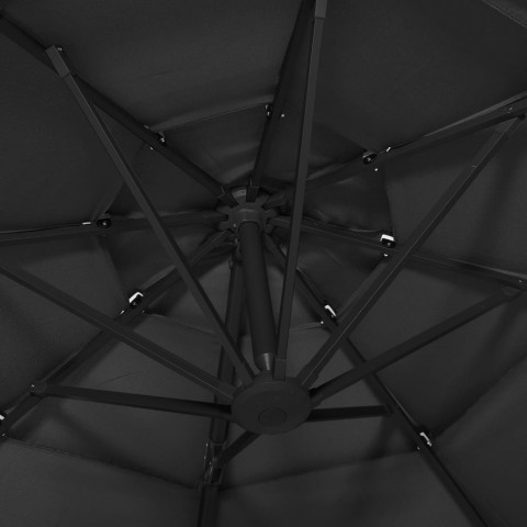 Parasol à 4 niveaux avec mât en aluminium noir 3x3 m