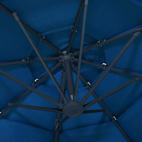 Parasol à 4 niveaux avec mât en aluminium bleu azuré 3x3 m