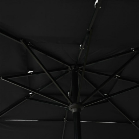 Parasol à 3 niveaux avec mât en aluminium noir 2,5x2,5 m