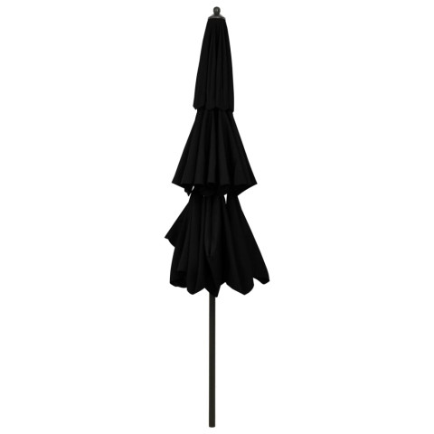 Parasol à 3 niveaux avec mât en aluminium 3 m noir helloshop26 02_0008759
