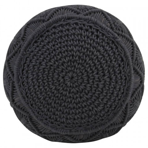 Pouf fait à la main en macramé anthracite 45x30 cm coton