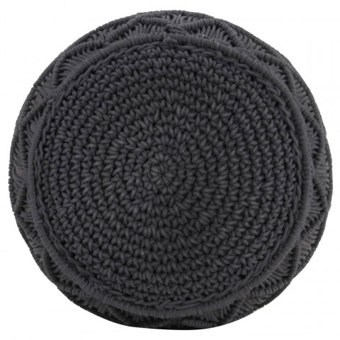 Pouf fait à la main en macramé anthracite 45x30 cm coton