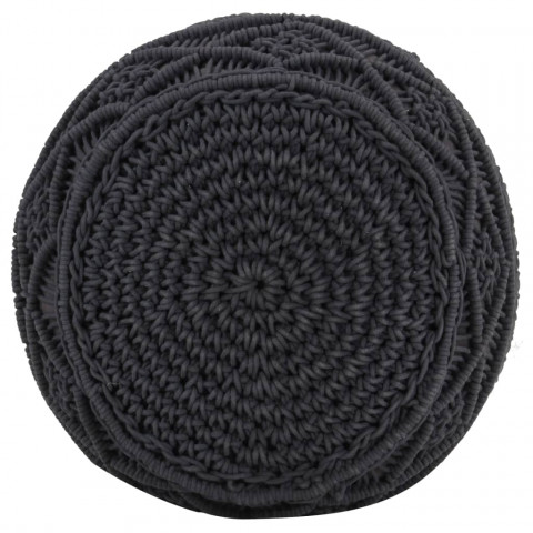 Pouf fait à la main en macramé anthracite 45x30 cm coton