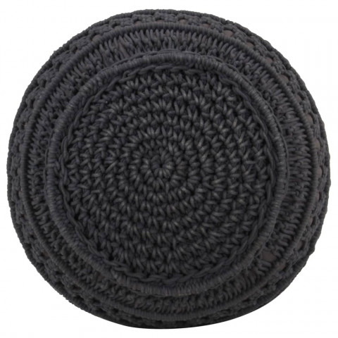 Pouf fait à la main en macramé anthracite 45x30 cm coton