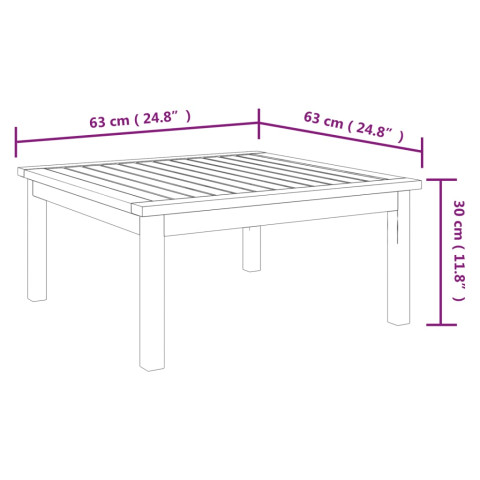 Table de salon de jardin 63x63x30 cm bois solide d'acacia