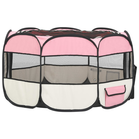 Parc pliable pour chien avec sac de transport rose 110x110x58cm