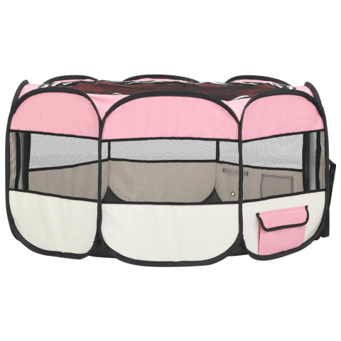 Parc pliable pour chien avec sac de transport rose 145x145x61cm