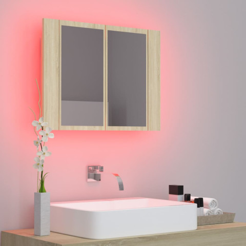 Armoire à miroir à led de bain chêne sonoma 60 x 12 x 45 acrylique helloshop26 02_0006747