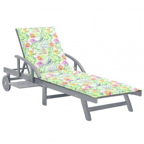 Chaise longue de jardin avec coussin bois d'acacia solide - Couleur au choix