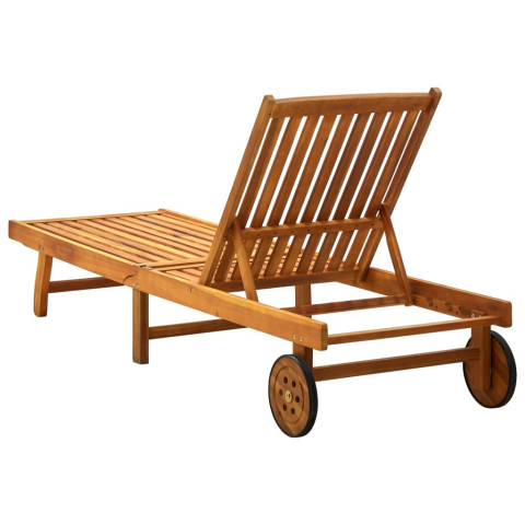 Transat chaise longue bain de soleil lit de jardin terrasse meuble d'extérieur avec coussin bois d'acacia solide helloshop26 02_0012368