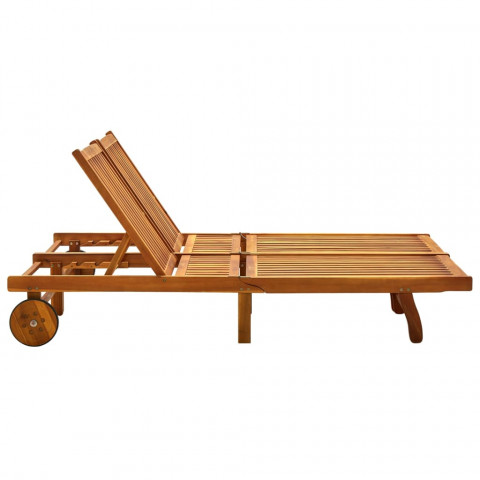 Chaise longue de jardin 2 places avec coussins acacia solide