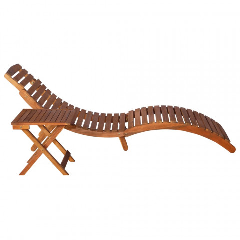 Chaise longue de jardin avec table et coussin bois d'acacia