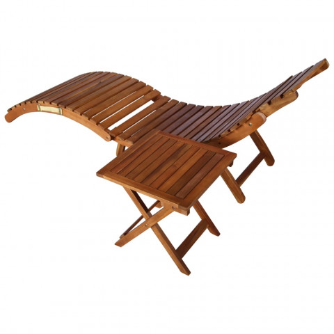 Chaise longue de jardin avec table et coussin bois d'acacia