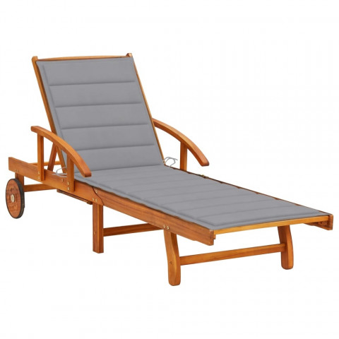 Chaise longue de jardin avec coussin bois d'acacia solide - Couleur au choix