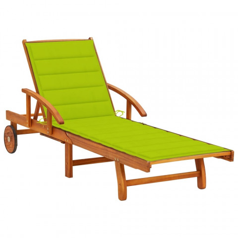 Chaise longue de jardin avec coussin bois d'acacia solide - Couleur au choix