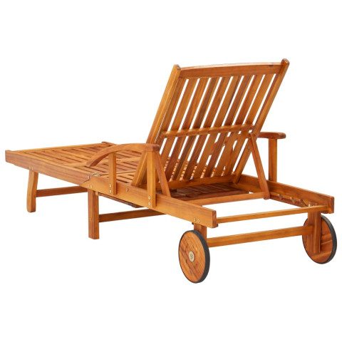 Transat chaise longue bain de soleil lit de jardin terrasse meuble d'extérieur avec table et coussin bois d'acacia helloshop26 02_0012629