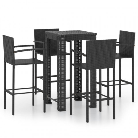 Jeu de bar de jardin 5 pcs avec accoudoirs résine tressée noir