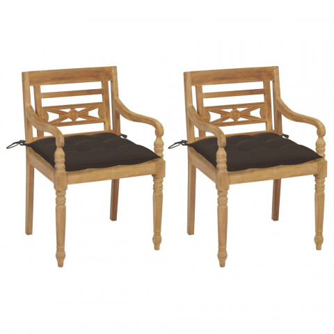 Chaises batavia 2 pcs avec coussins bois de teck - Couleur au choix