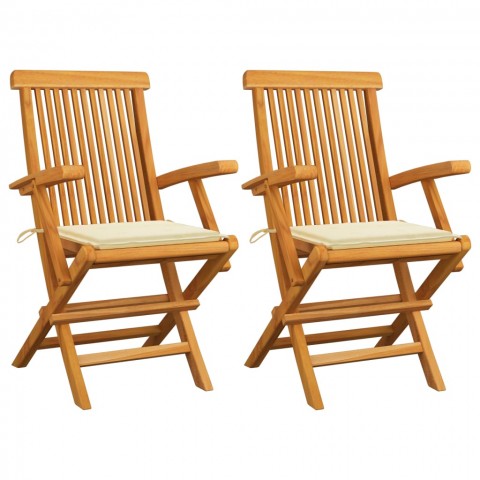 Chaises de jardin bois de teck massif avec coussins - Couleur des coussins et nombre de chaises au choix