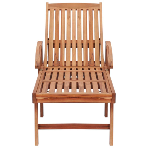 Transat chaise longue bain de soleil lit de jardin terrasse meuble d'extérieur avec coussin gris bois de teck solide helloshop26 02_0012489