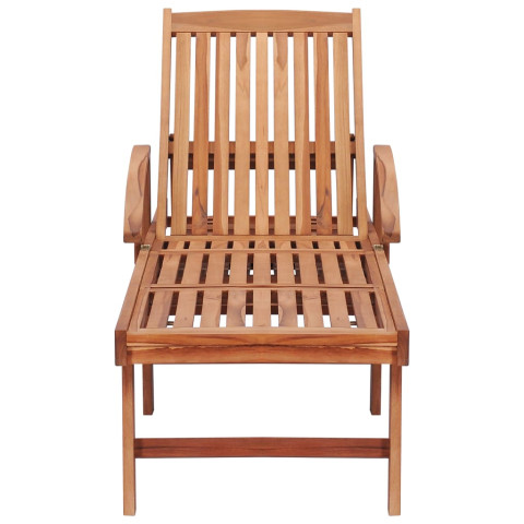 Transat chaise longue bain de soleil lit de jardin terrasse meuble d'extérieur avec coussin beige bois de teck solide helloshop26 02_0012303