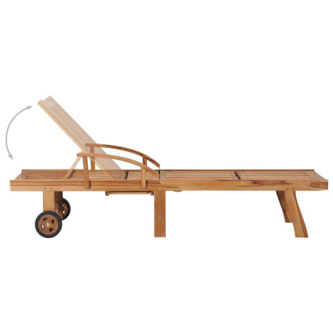 Transat chaise longue bain de soleil lit de jardin terrasse meuble d'extérieur 195 cm avec table et coussin bois de teck solide helloshop26 02_0012651