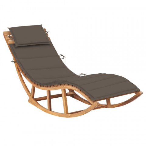 Chaise longue à bascule avec coussin bois de teck solide - Couleur au choix