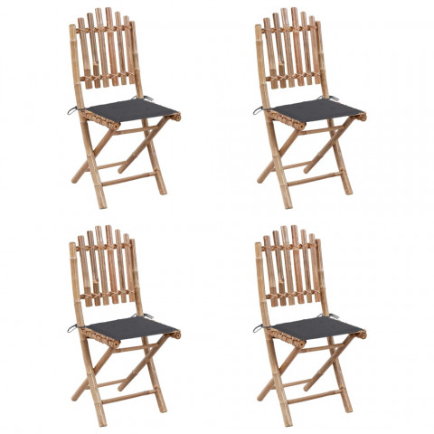 Mobilier à dîner d'extérieur pliable 5 pcs avec coussins bambou