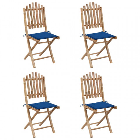 Mobilier à dîner d'extérieur pliable 5 pcs avec coussins bambou