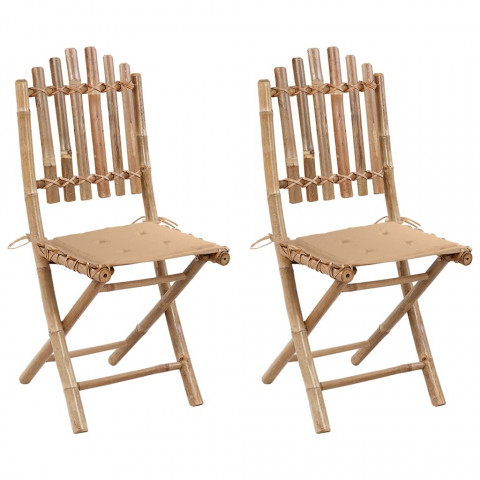 Chaises pliables de jardin 2 pcs avec coussins bambou - Couleur au choix