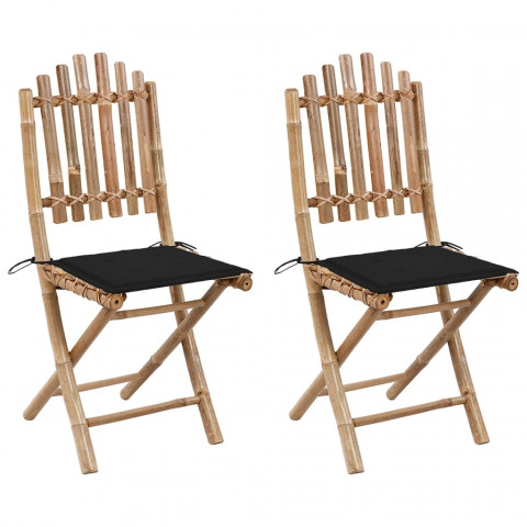 Chaises pliables de jardin 2 pcs avec coussins bambou - Couleur au choix