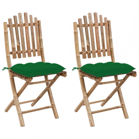Chaises pliables de jardin 2 pcs avec coussins bambou - Couleur au choix