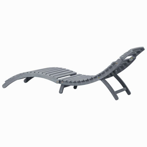 Transat chaise longue bain de soleil lit de jardin terrasse meuble d'extérieur 190 cm avec coussin gris bois d'acacia solide helloshop26 02_0012463