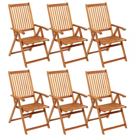 Chaises pliables de jardin 6 pcs avec coussins bois d'acacia carreaux rouge