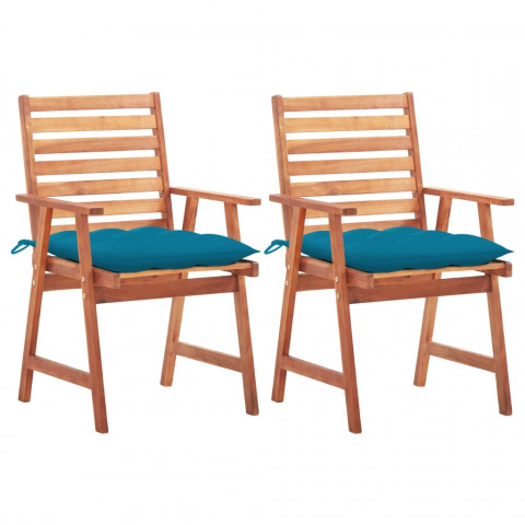 Chaises à dîner d'extérieur avec coussins acacia massif - Couleur et nombre de places au choix