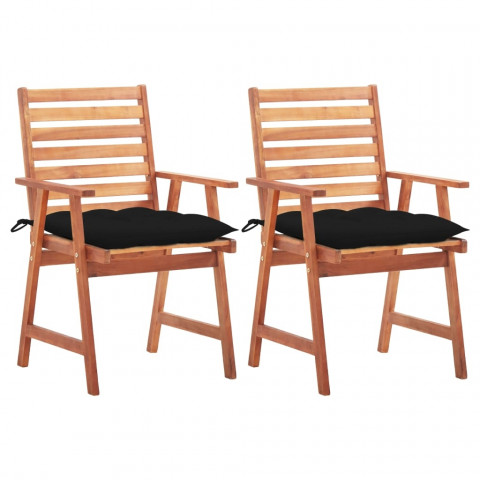 Chaises à dîner d'extérieur avec coussins acacia massif - Couleur et nombre de places au choix